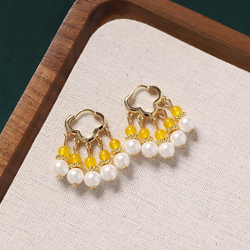 Original design earrings, natural agate pearls, retro earrings, ear buckles, medium and high-end earrings for women