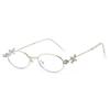 Small Oval Women Eyewear Bling Anti-Blue Light Spectacles Fashion Rhinestone Sunglasses  Outdoor