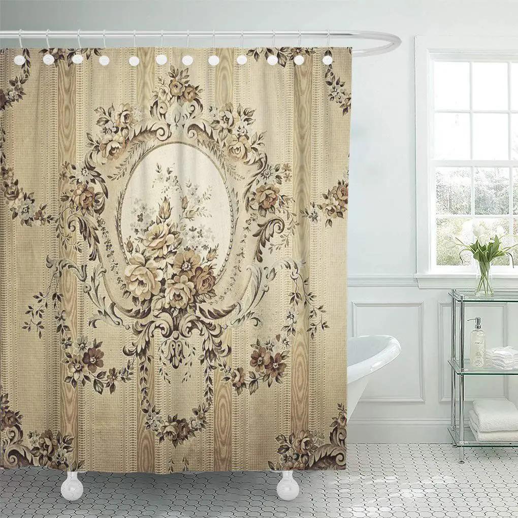 Victorian Shower Curtain Ladies Clothes History Dress Handbag Feather Gloves Floral Design Baroque Bathroom Curtains With Hooks
