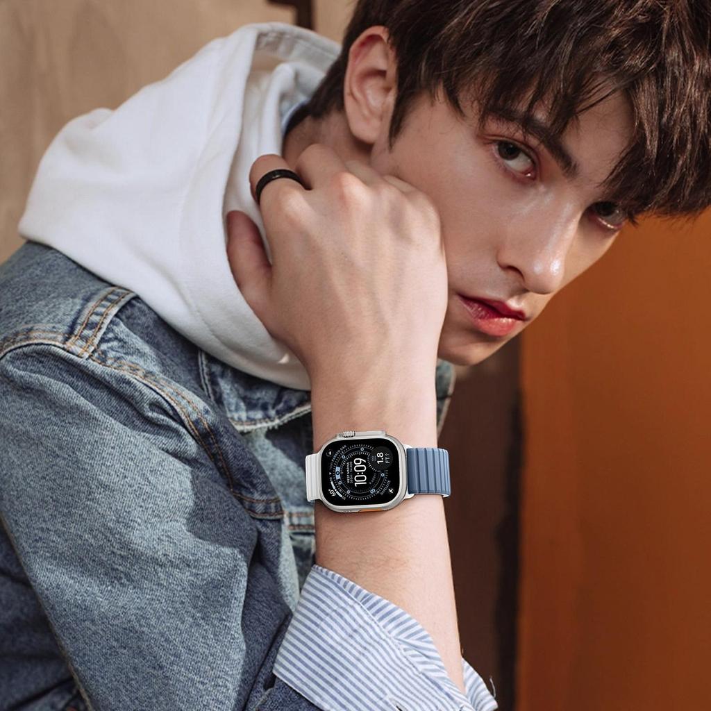 Magnetic Silicone Sport Watch Band for Apple Watch All Series 38/40/41/42/44/45/46/49mm Waterproof Breathable Replacement Wrist Strap