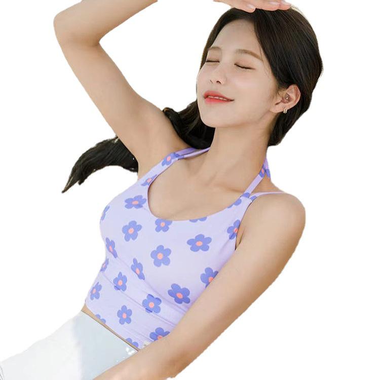 2022 Korean Style Cute Printed Yoga Camisole with Chest Pad - Women's Comfortable Outdoor Sportswear