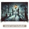 1 Piece of 2D Flat Banner - Cemetery Mist Polyester Background Fabric - Scenery of the Sepoos Cemetery and Gothic Gate