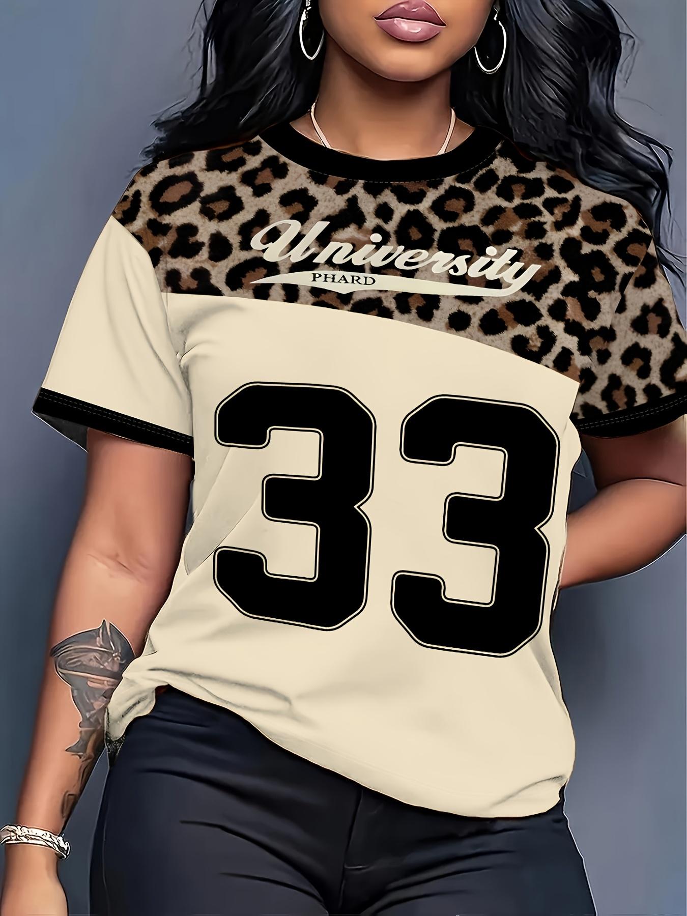 

Women s Leopard Print Short Sleeve T-Shirt - Round Neck Casual Top, Suitable for Sports 5XL