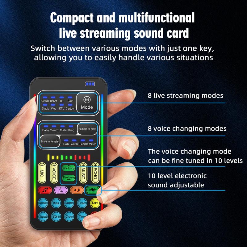 i9 Voice Changer With Earphone With Microphone Mini Sound Card Audio Effect Bluetooth-Compatible Live Sound Cards Voice Tool
