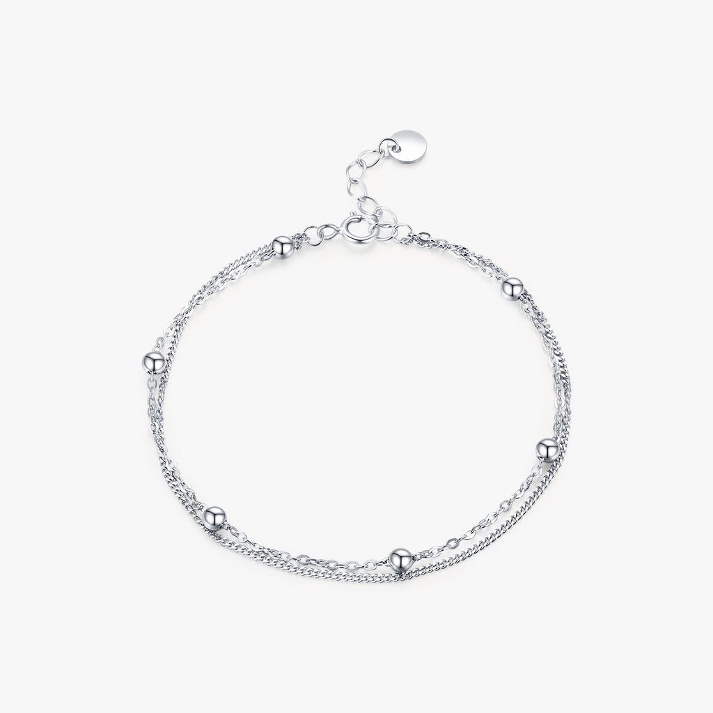 Silver Double Layer Beads Link Chain 100% 925 Sterling Silver Trendy Simple Female Bracelet for Women Wedding Jewelry