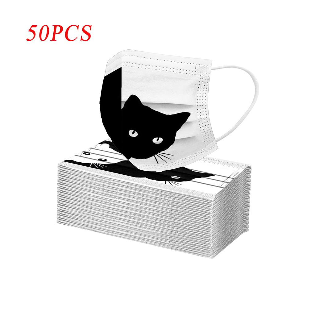 10/20/30/50/100PCS Adults Cat Prints Breathable 3 -Layer Disposable Mask