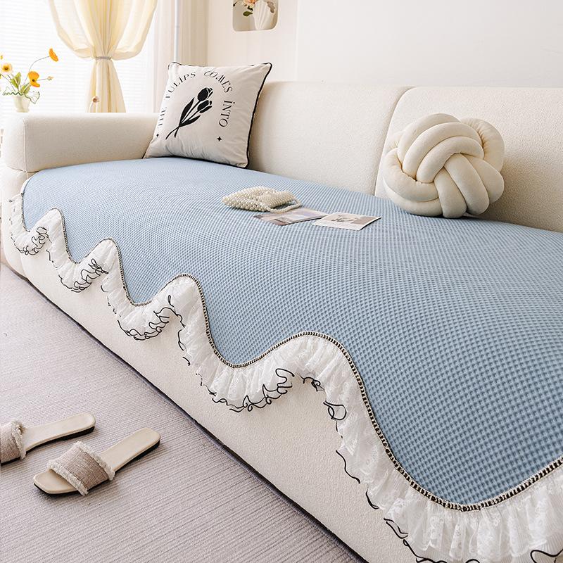 Summer Special-Shaped Sofa Cushion Waffle Cool Feeling Ice Silk Non-Slip Mat Sofa Cushion Straight Line One-Piece Cover Towel
