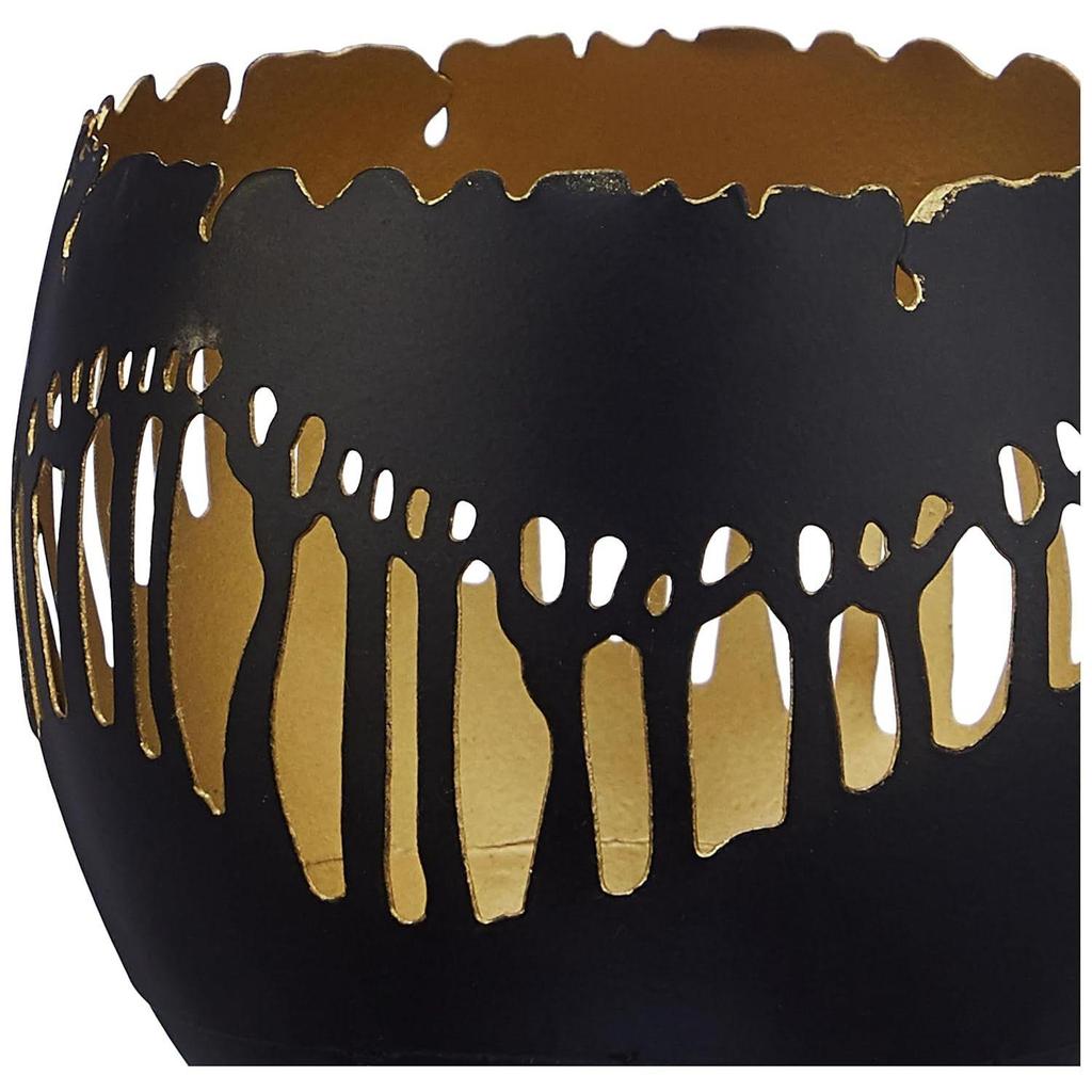 Zierliches Eisen Teelicht | Stilvoll | für Innen- & Außendekoration (Matt Schwarz mit Gold)