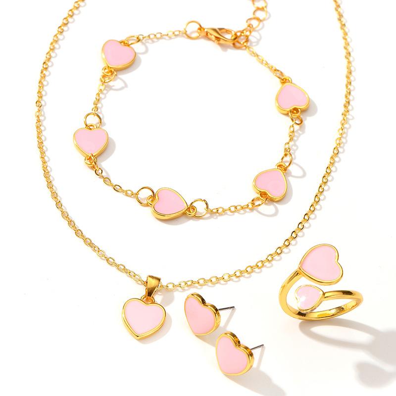 Heart-shaped Jewelry Set, Fashionable and Romantic, Exquisite Asymmetrical Love Heart Pendant, Four-piece Set of Jewelry.