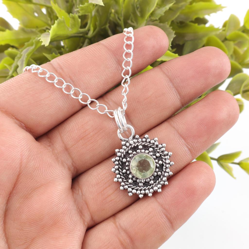Green Amethyst Pendant, Handmade Gemstone Pendant, 925 Solid Sterling Silver Pendant Antique Jewelry, For Engagement Gift