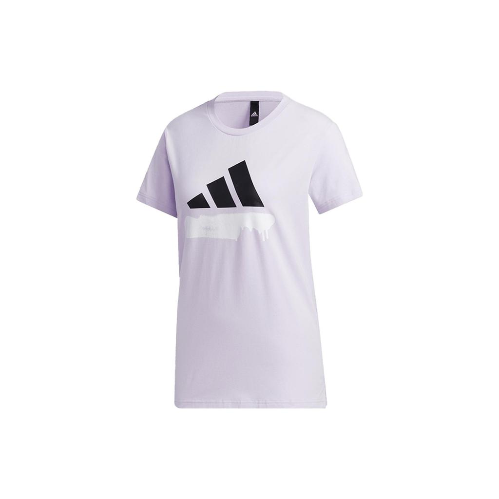 Adidas Large Logo Printed Round Neck Short Sleeve T-Shirt Women Tops Light-Purple GL5639