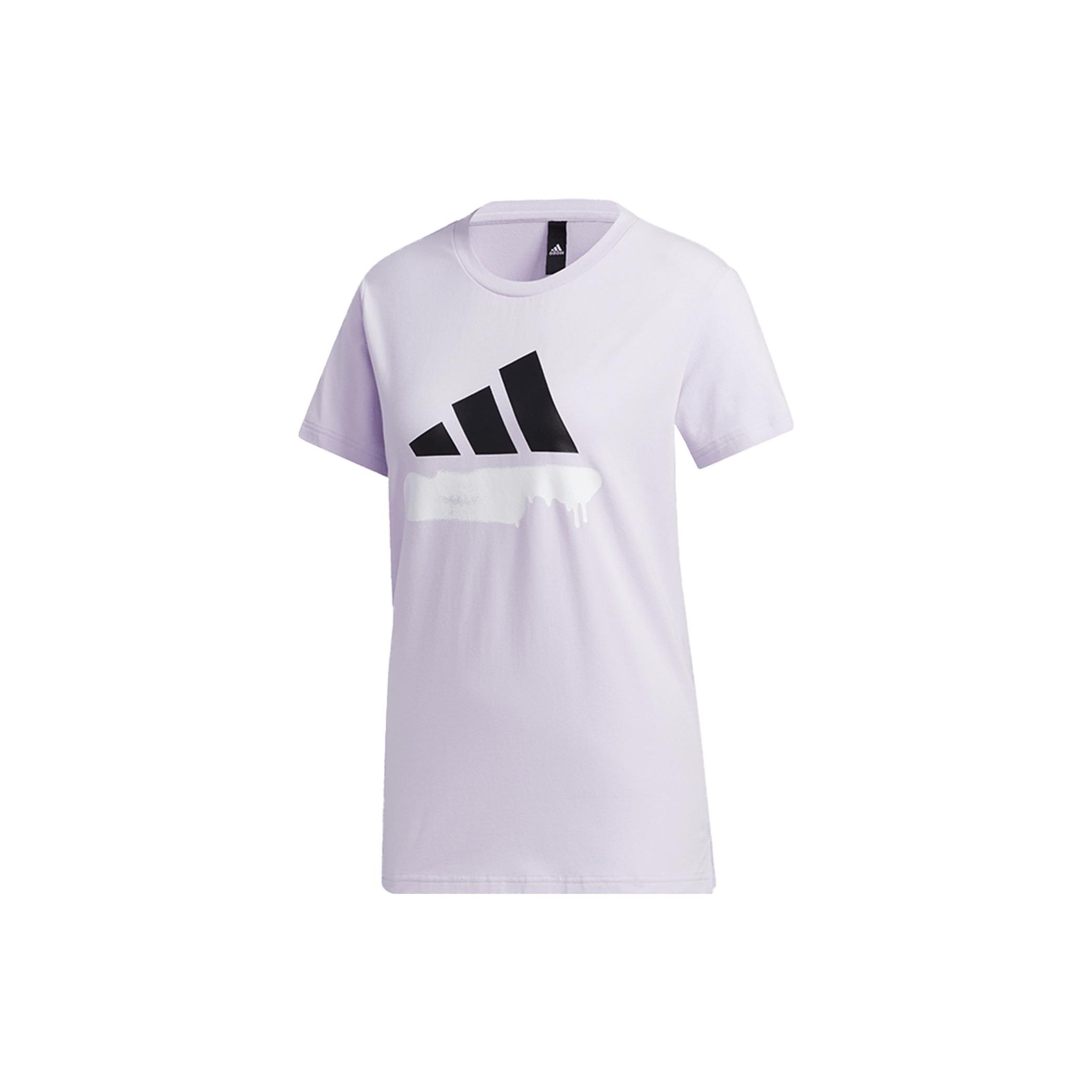 

Adidas Женская футболка с круглым вырезом и короткими рукавами с принтом большого логотипа, топы, светло-фиолетовый GL5639 S