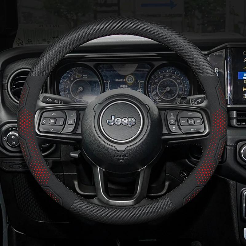 For JEEP SRT Renegade Compass Wrangler Patriot Grand Cherokee Trail Hawk Carbon Fiber Suede Car Steering Wheel Cover Accessories