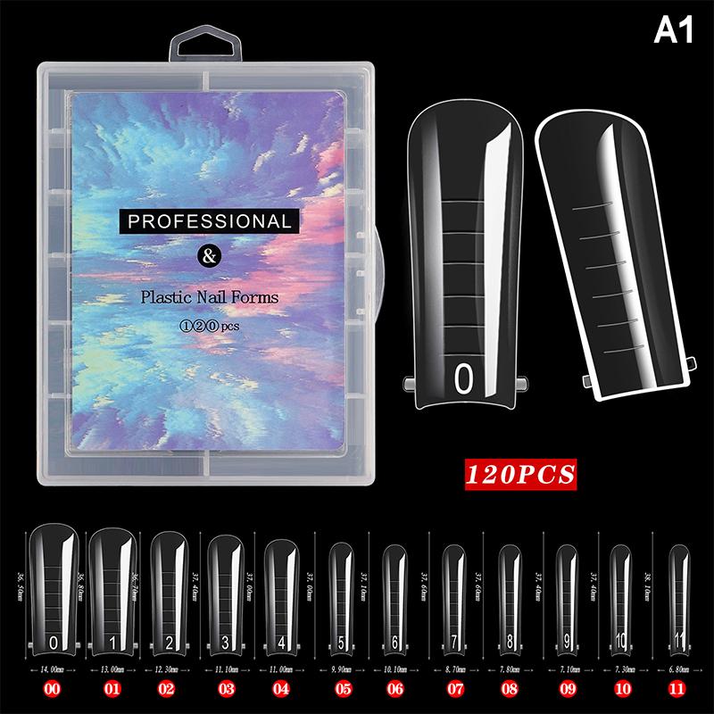 120 Pcs/Set Clear Dual Forms False Nails Full Cover Quick Building Gel Mold Tips Nail Extension Molds Upper Forms For Nails Tips