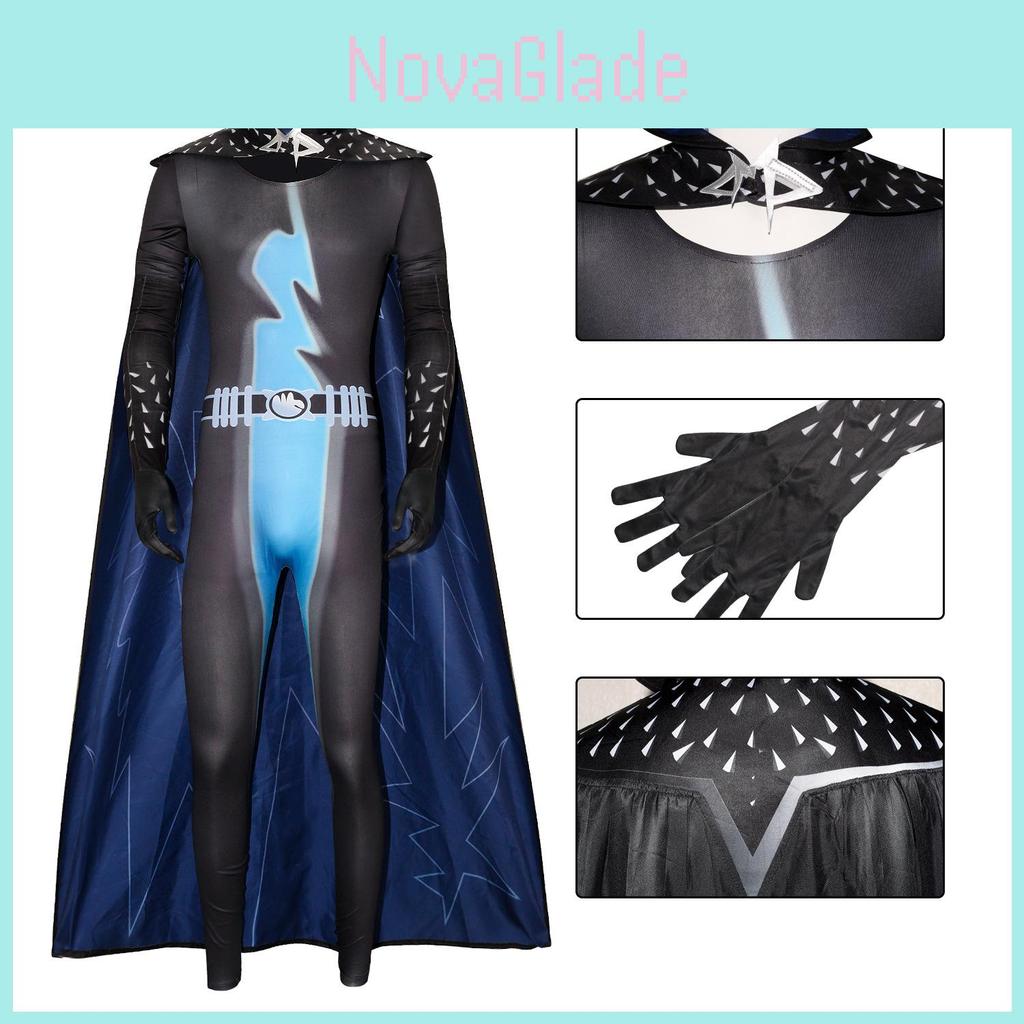 Halloween Megamind Jumpsuit Cloak Glove Set Performance Costume For Cosplay And Stage Performances
