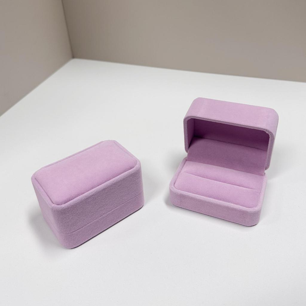 Double Ring & Earring Flocked Cloth Jewelry Gift Box - Flip Top Wedding Band & Stud Packaging.