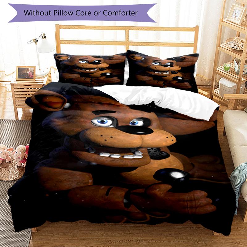 3pcs Freddy Bear2 Design Cover Set - HD Printed Bedding with 1 Cover and 2 Pillowcases - Perfect for Home and Dorm Decor
