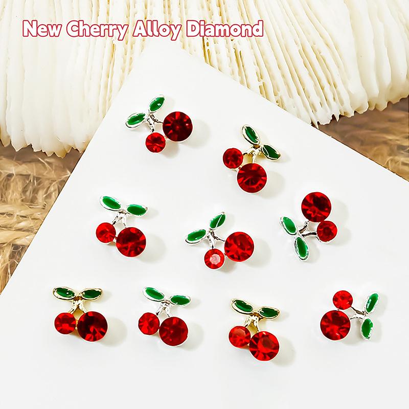 10Pcs Silver Gold Cherry Alloy Rhinestone Brilliant Nail Decoration Parts For Nail Art Designs Diy Nail Art Accessories