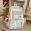Schoolbag Fashion Polka Dot Backpack Women's Large Capacity Campus Junior High School Student School Bag Cute Transparent Splicing Plaid Backpack