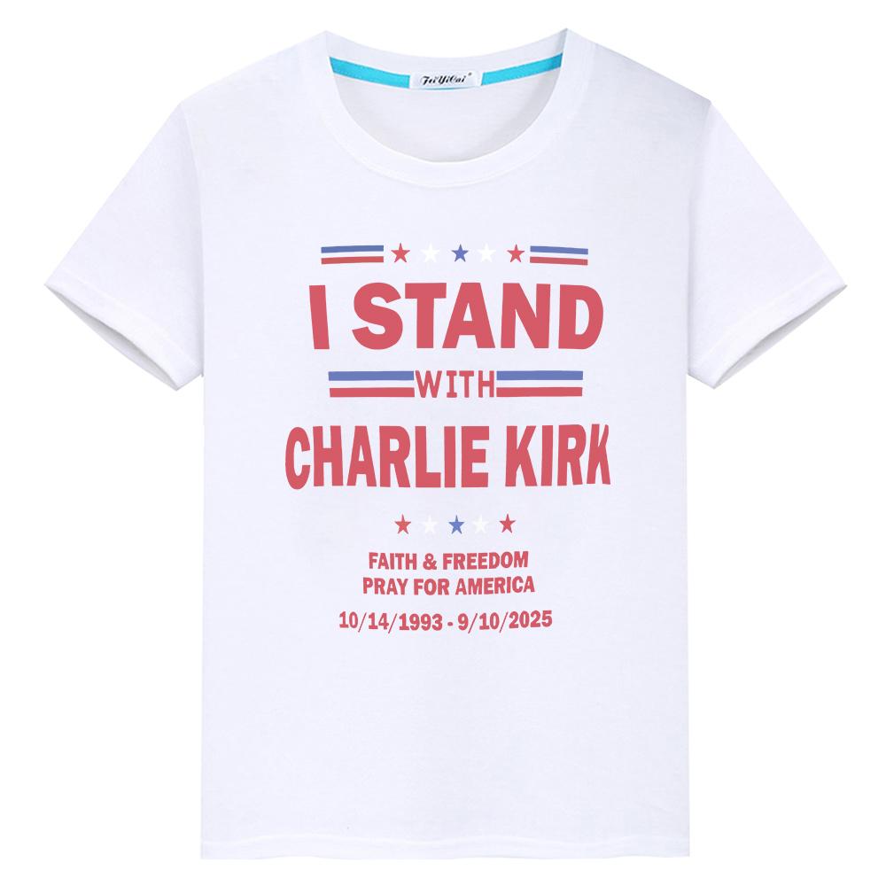 Charlie Kirk FREEDOM100%Cotton print Anime Short t shirt for kids boy 10year cartoon Tops Halloween Tees y2k kids clothes girls