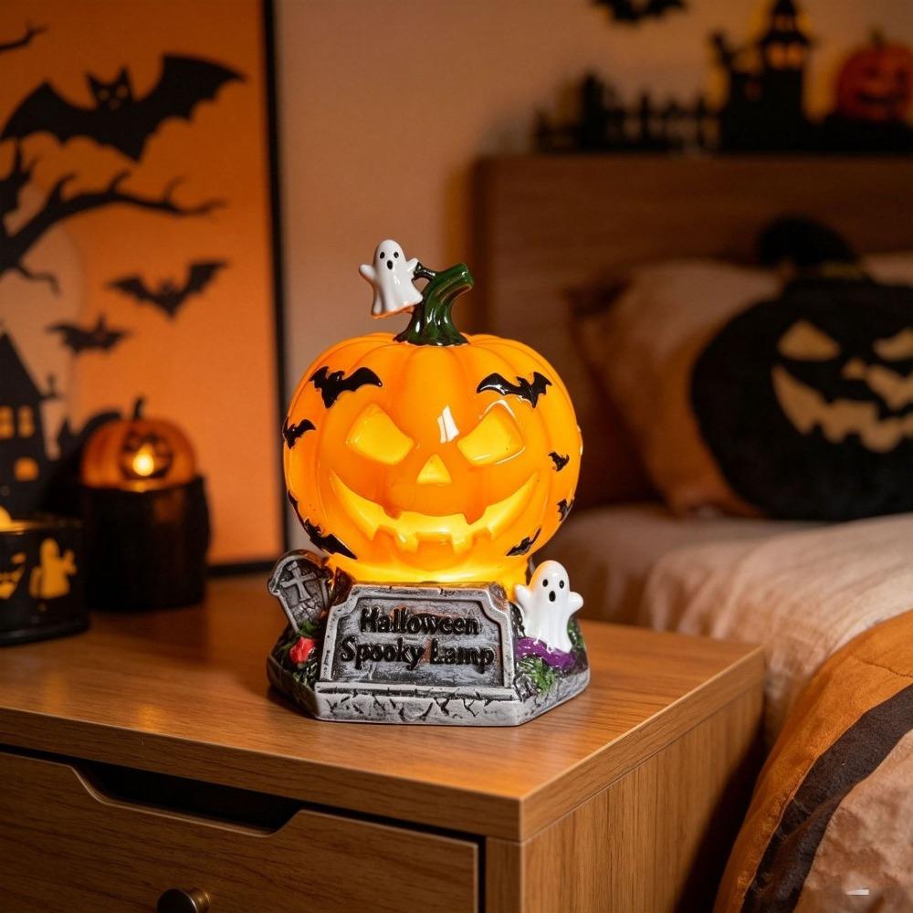 Handcrafted Resin Pumpkin Lamp USB Powered Witch Hat Table Lamp Halloween Table Lamp Office Decor
