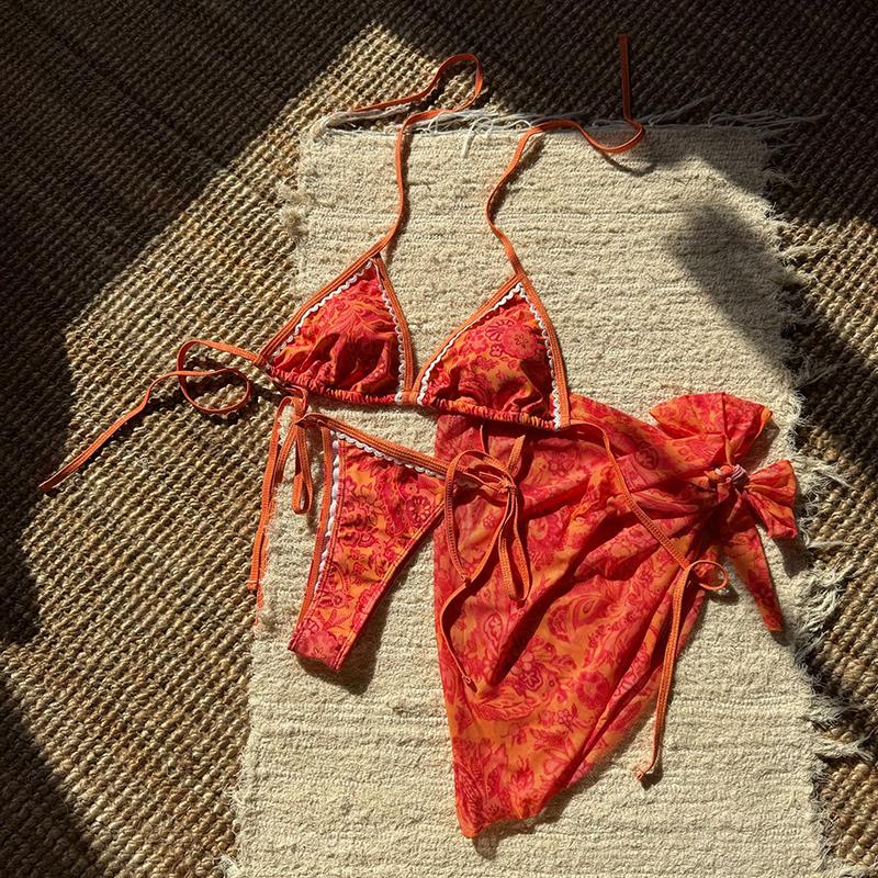 

Женский купальник бикини халтер с принтом саронг, купальник женский, комплект бикини из трех частей с подкладкой, купальный костюм для плавания S