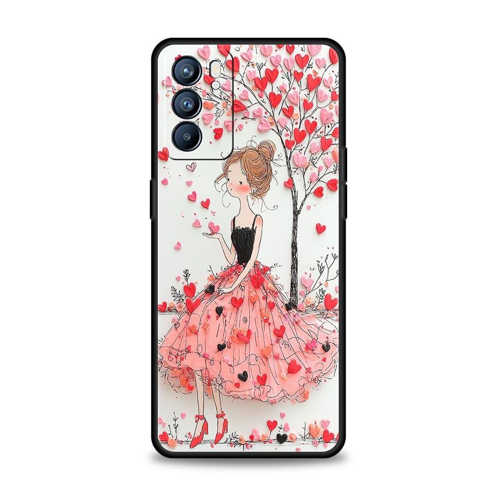 Cartoon Girl Phone Case For Oppo A17 A31 A54 A57 A78 A79 A98 Find X5 X6 Reno 6 7 8 10 11 12 13 F Pro 5G Soft TPU Cover Funda Bag