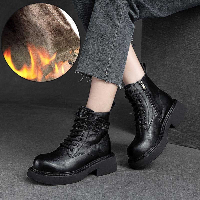 Fashion GKTINOO 6cm Ankle Plush Boots Genuine Leather Booties Woman Winter Warm Moccasins Ethnic Comfy Platform Wedge Autumn Spring Shoe