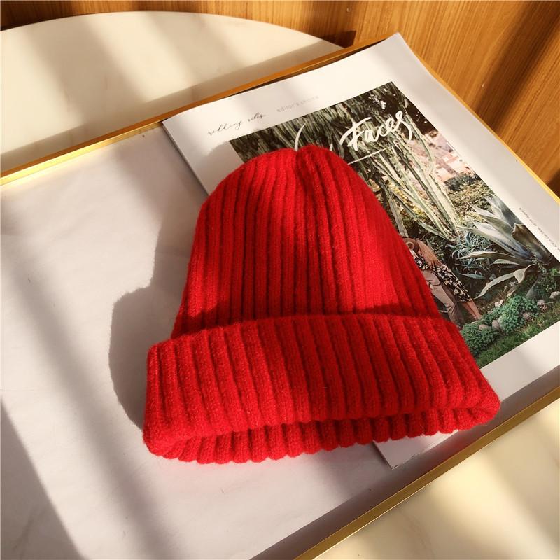 Hat Women's Autumn and Winter Versatile Solid Color Casual Student Knitted Wool Hat New Thermal Hat