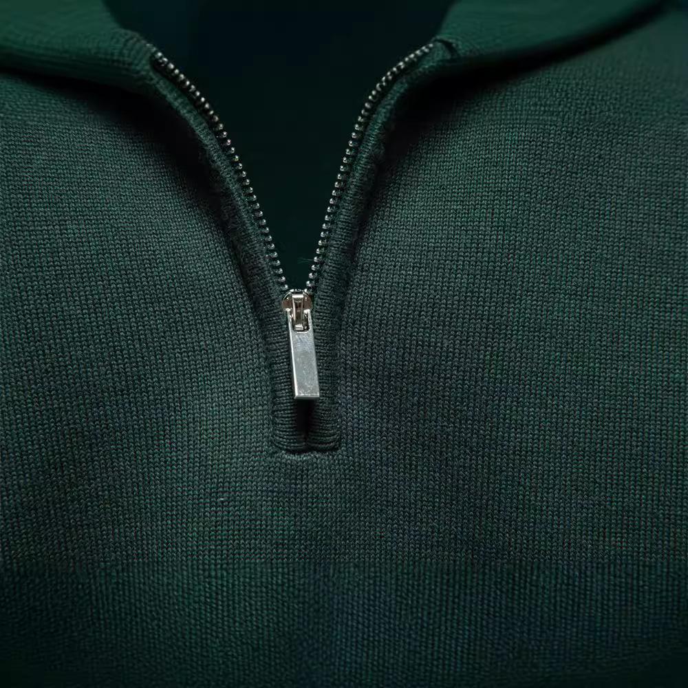 2024 Men's Pure Cotton Stand Collar Zipper Sweater - Half-Slim Solid Color Knitwear