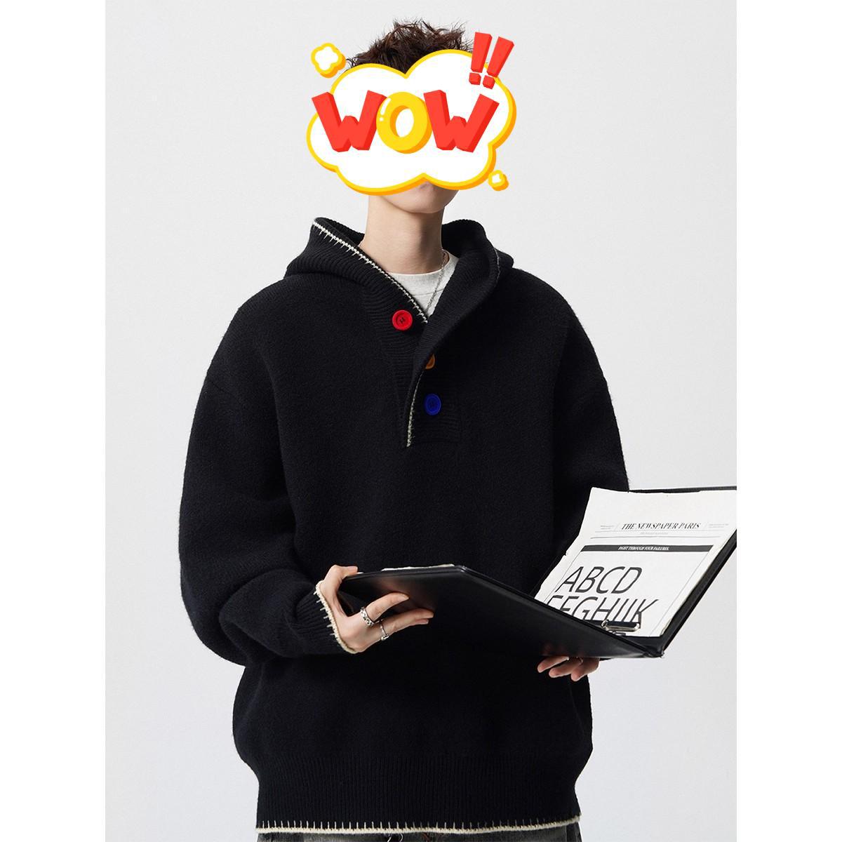 Men s Trendy Colorful Half-Zip Hooded Sweater - Autumn/Winter Cozy Knit Pullover M
