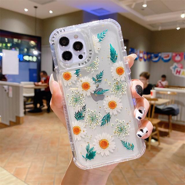 Nárazuvzdorný třpytivý květinový průhledný kryt na telefon pro Iphone 13 11 12 14 Pro Max 13pro Xs Max Xr X Dual Frame Nárazuvzdorný kryt nárazníku