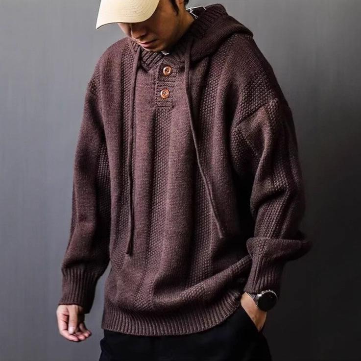 Unisex Retro Style Loose Knit Pullover Hoodie Sweater Large