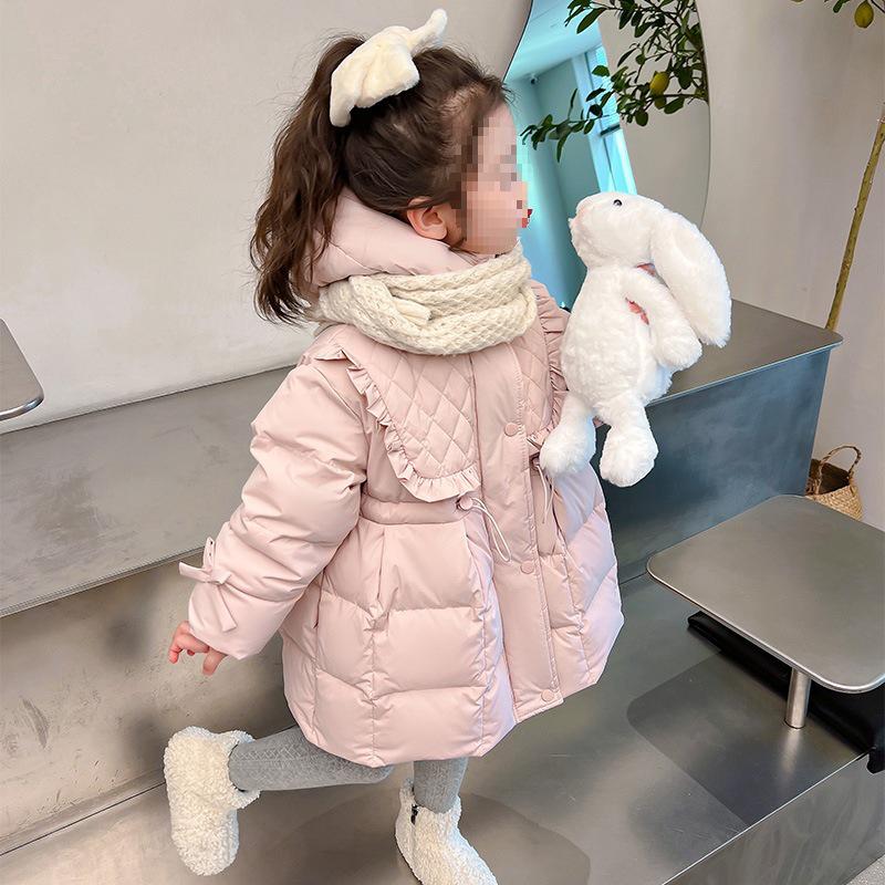 2025 Girls' Fashionable Mid-Length Down Jacket - Thickened Winter Cotton Coat for Children