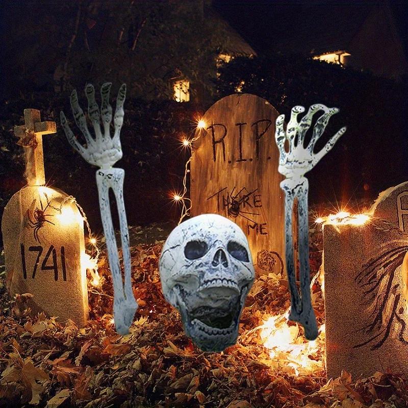 Halloween Skeleton Stakes Decorations,1 Skull And 2 Skeleton Arms, Halloween Scary Skeleton Decoration for Hallowee Decoration