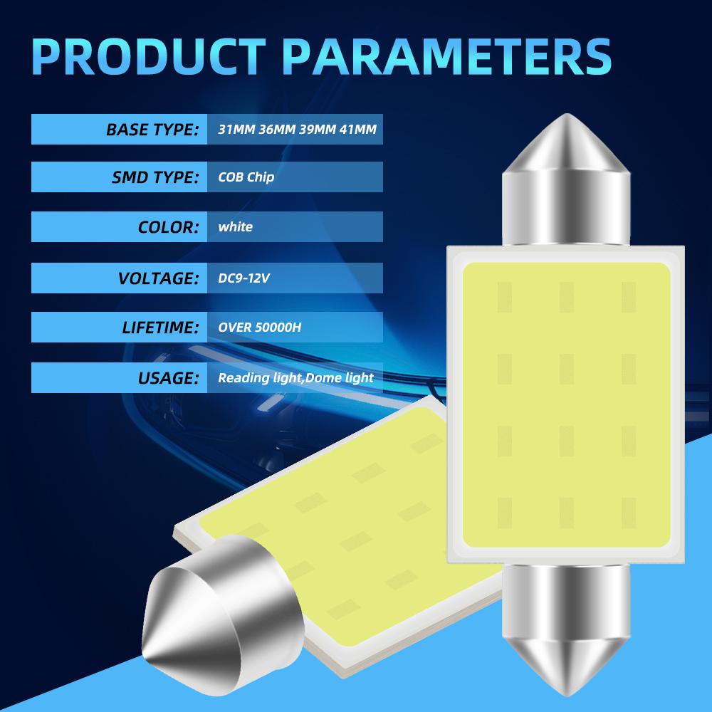 2/6/10 PCS C5W LED Bulb C10W Festoon 31/36/39/41/42mm COB White Car Interior Dome Reading Lights Trunk License Plate Lamp 12V Dome Lights 6