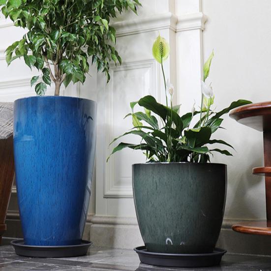 Deep Flower Pot Imitation Ceramic Plant Pot with Drainage Hole Resin Monstera Planter with Saucer for Indoor Outdoor Plants Home Garden Office Decor