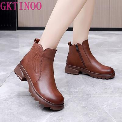 Fashion GKTINOO Short Boots Women 2024 New Winter Fur Women Ankle Boots Genuine Leather Large Size 43 Women's Chelsea Boots