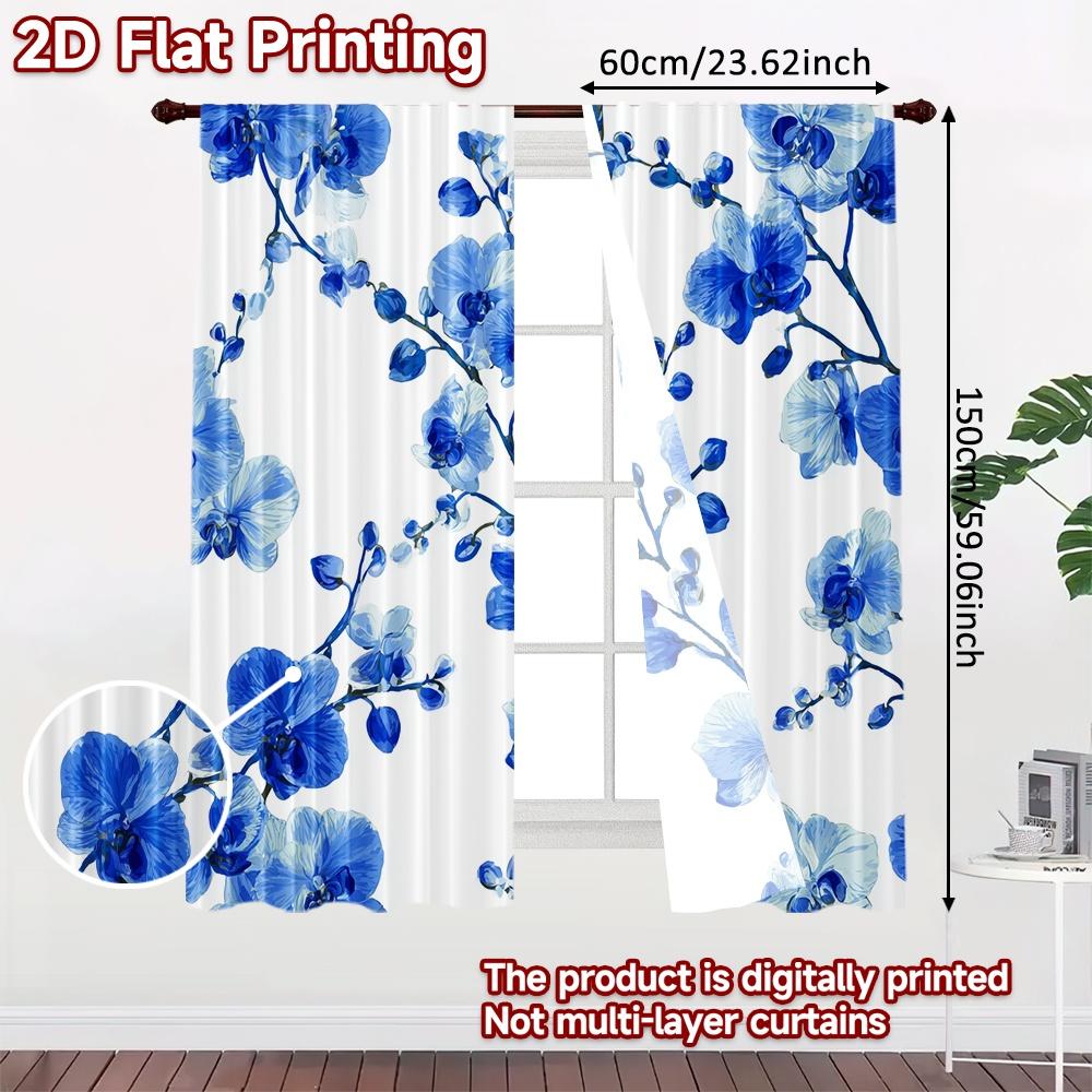 2pcs   2D FLAT PRINTING Curtains (Without Rod) Floral Symphony Christmas Festival Creative Curtains Polyester Easy Install