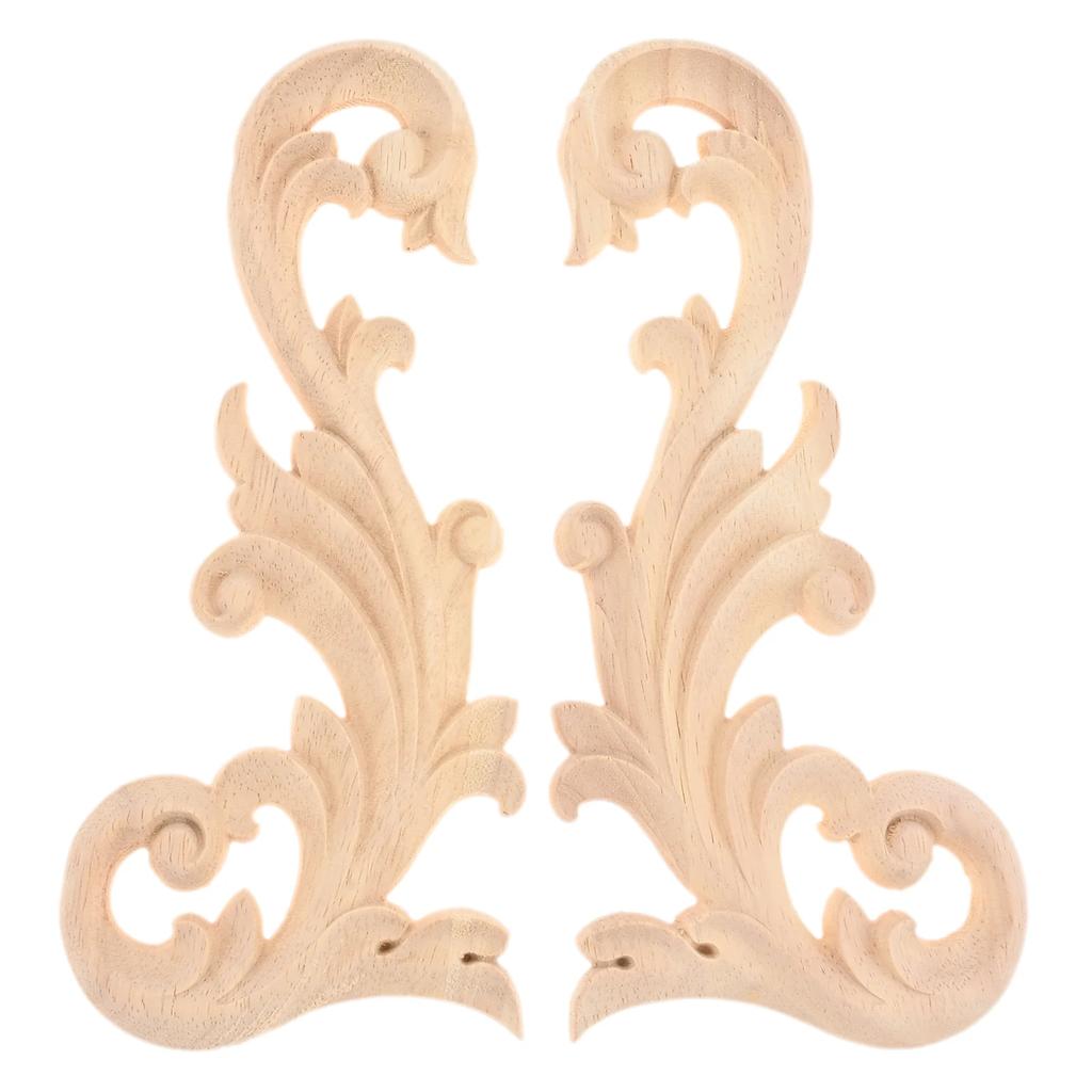 2Pcs Floral Wood Applique Corner Onlay DIY Wooden Carved Corner Furniture Wall Fireplace Decorative Unpainted Wood Carving Decal