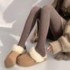Women Solid Color Thicken Cotton Pantyhose Ribbed Knit Striped Sweater Tights