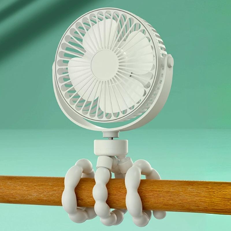 

Вентилятор для коляски, прогулочной коляски, многофункциональный студенческий детский USB-вентилятор с 3 скоростями, перезаряжаемый литиевый аккумулятор Octopus Mini Fan белый