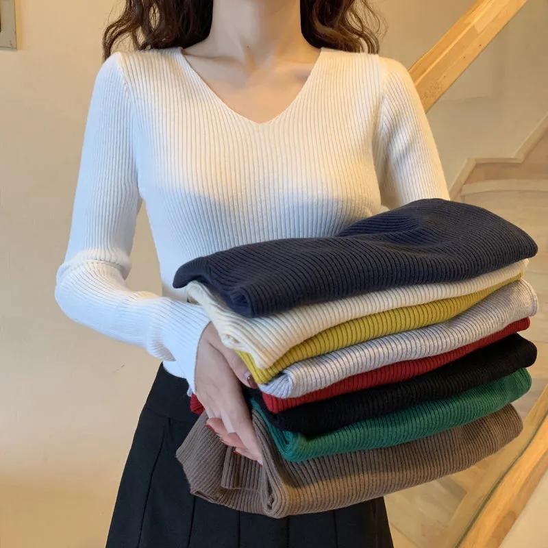 5XL Basic V-Ausschnitt Damen Pullover Herbst Winter Tops Stretch Slim Damen Pullover Rippenstrickpullover Jumper Weich Warm Pull Pullover
