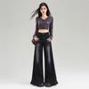 Super fire French fungus lace wide-leg jeans women's autumn new elastic loose flare pants