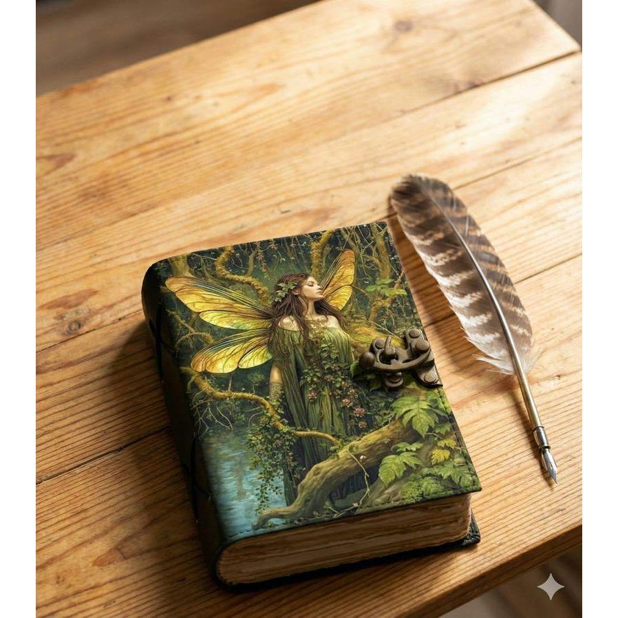 Handmade Fairy Leather Journal – Book of Shadows with Lock
