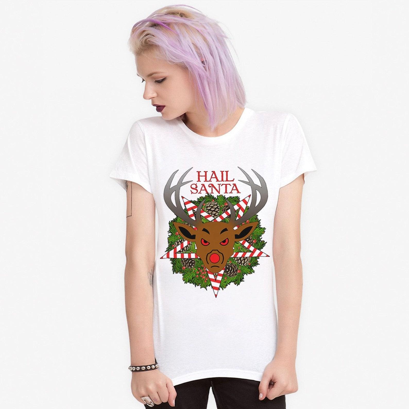 Hail Santa Evil Christmas Reindeer T-Shirt, Men s and Women s Sizes (NOV-400026) S