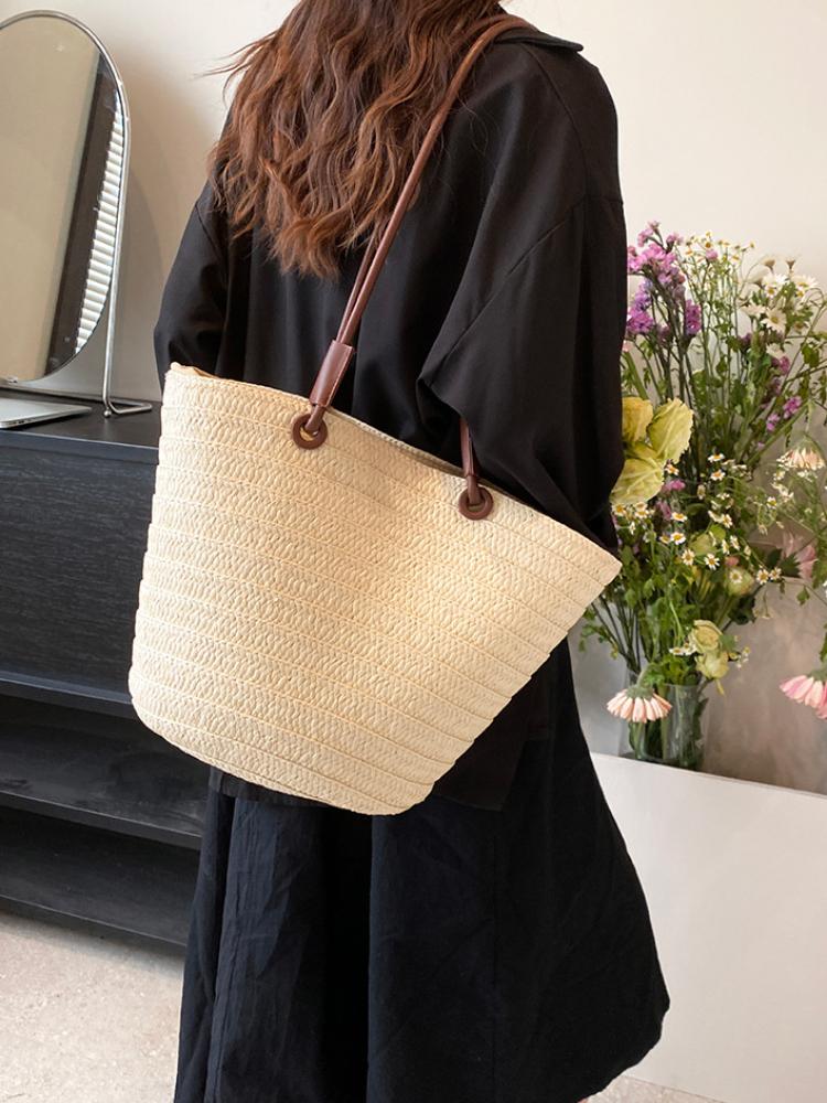 Woven Straw Tote Bag for Women Straw Bag Women's Summer New Fashion Woven Beach Bag Large Capacity Commuter Shoulder Tote Bag