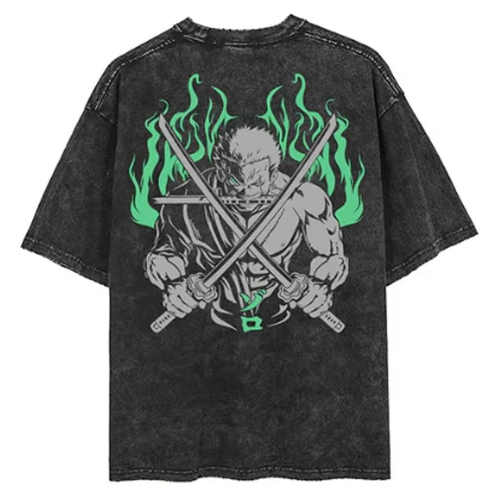 

Japanese Anime One Piece Graphic Tshirt cotton Streetwear Black Tops Men Casual Washed Harajuku Tshirt Washed Tees XL