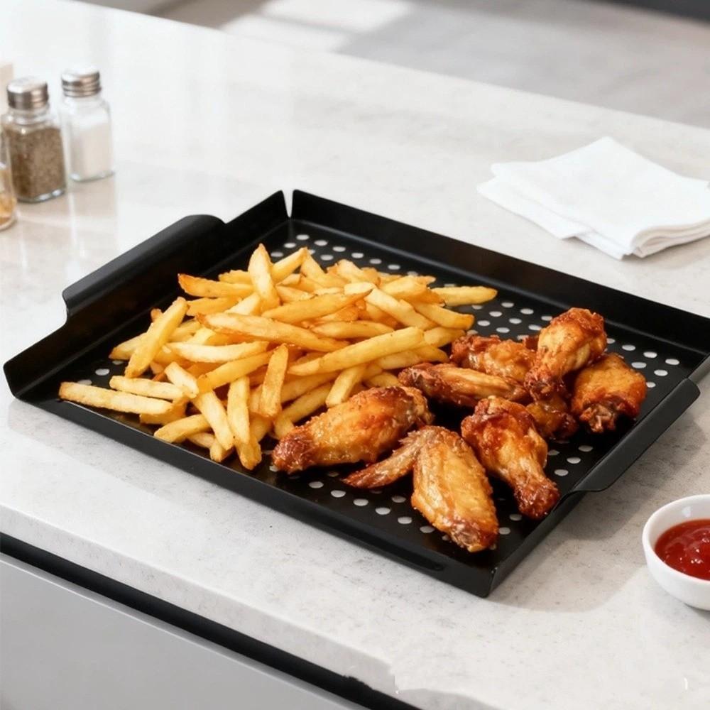 Large Capacity Metal BBQ Pan Heat Resistant Grill Basket Cooking Tools Grill Tray  Home Cooking
