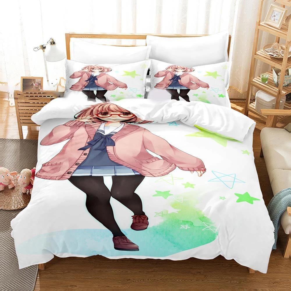 Anime Beyond the Boundary Mirai Kuriyama Bedding Set Boys Girls Twin Queen Size Duvet Cover Bed Kids Adult Home Textileextile